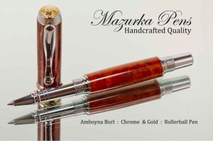 Handmade Pen from Amboyna Burl with Chrome and Gold Finish